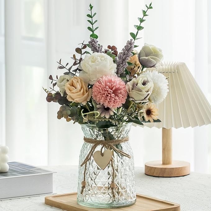 Aubcee Fake Flowers with Vase, Faux Peony Silk Flowers for Home Decor,Fake Flowers with Vase for Coffee Table Decor,Living...