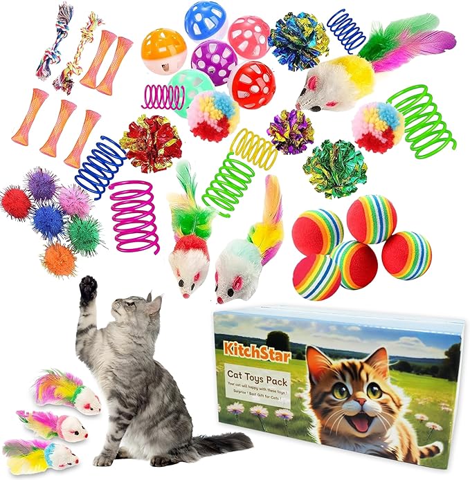 KITCHSTAR 46 PCS Cat Toys for Indoor Cats, Kitten Toys with Cat Spring Toy, Mint Catnip with Crinkle Mouse Ball for Indoor...