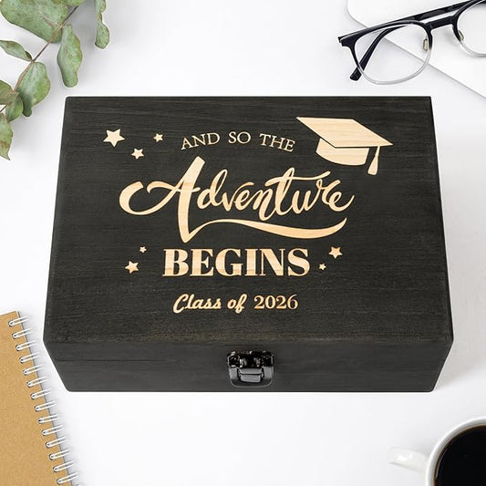 R HORSE Graduation Keepsake Wood Box, Engraving Wooden Memory Box for High School Graduates, Engraved Class of 2026 Gradua...