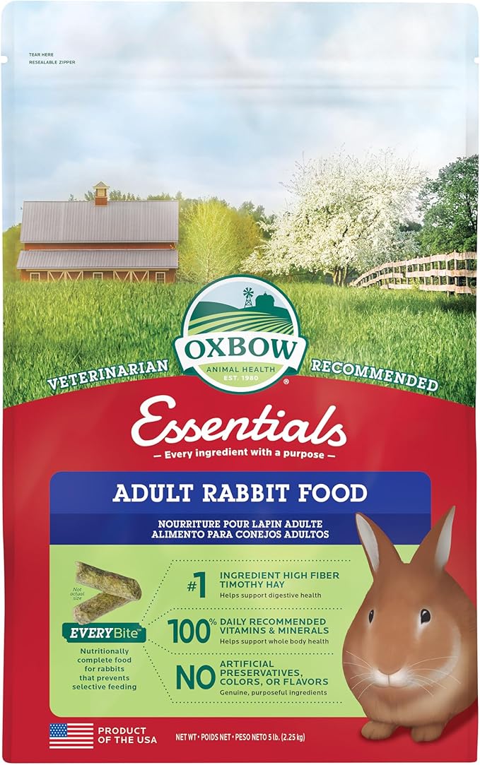 Oxbow Essentials Rabbit Food, Adult Rabbit, Made with Oxbow Timothy Hay, Pet Pellets with Vitamins & Minerals, Small Anima...