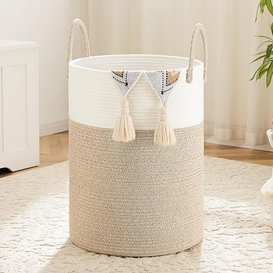 Artfeel Laundry Basket,Woven Cotton Rope Laundry Hamper,60L for Decor Storage of Dirty Clothes,Toys and Blankets in Bathro...