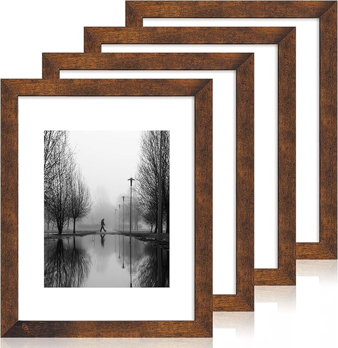 iRahmen 11x14 Picture Frame Set of 4 with Tempered Glass, Rustic Frame Display 8x10 Pictures with Mat or 11 x 14 Without M...