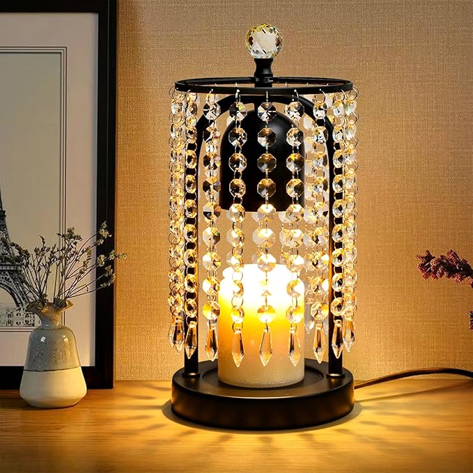 Candle Warmer Lamp with Timer and Dimmer - Electric Candle Warmer ,Crystal Candle Lamp for Bedroom Decor, Flameless Scente...