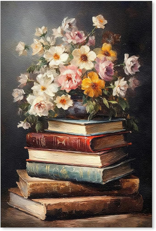 Floral Book Canvas Wall Art Botanical Flower Oil Painting Poster Vintage Antique Aesthetic Prints for Gallery Living Room ...