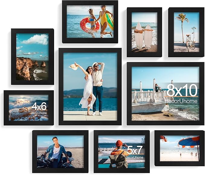 decorUhome Picture Frames Collage Wall Decor for Photo Gallery Display, Assorted Picture Frames set of 10 Including Two 8x...