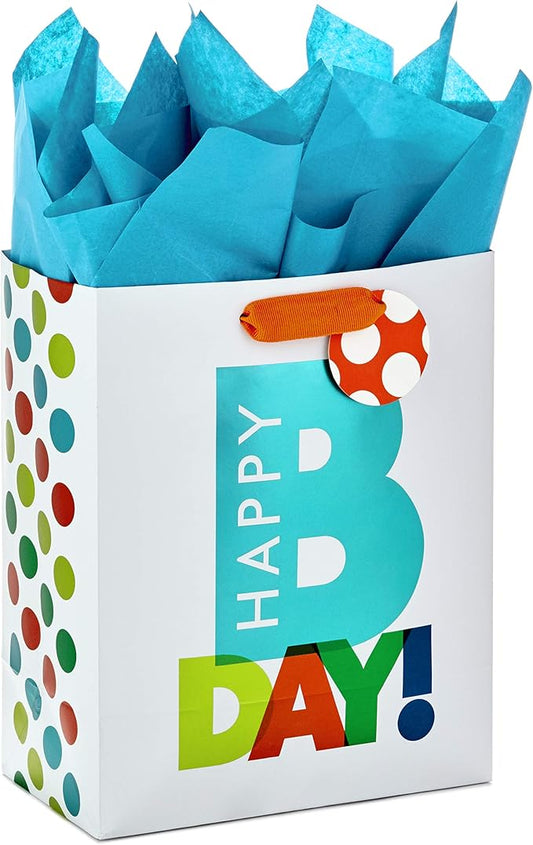 Hallmark 9" Medium Gift Bag with Tissue Paper for Birthdays (Happy Bday)