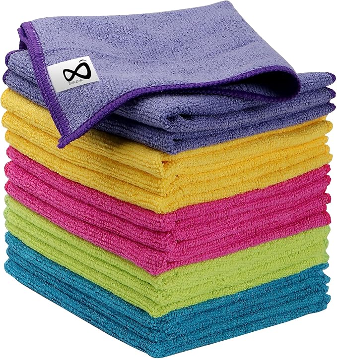 INFICRIME Microfiber Cleaning Cloths, 15 Pack Cleaning Rags, Wet and Dry Use Cleaning Towels, Highly Absorbent and Soft Fe...
