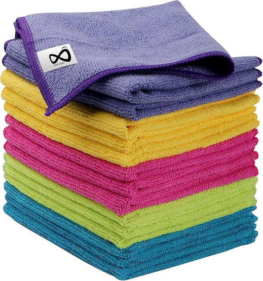 INFICRIME Microfiber Cleaning Cloths, 15 Pack Cleaning Rags, Wet and Dry Use Cleaning Towels, Highly Absorbent and Soft Fe...