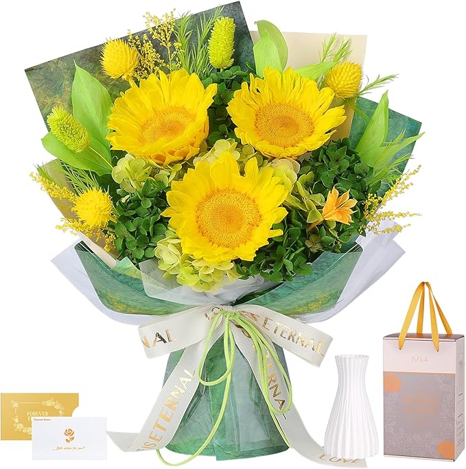 Preserved Sunflower Bouquet - Forever Flowers for Delivery, Long-Lasting Flower with Gift Box, Eternal flowers Bouquet, Mo...
