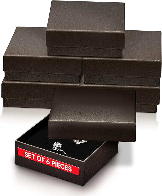 Dawhud Direct Small Jewelry Box - 6-Pack Cardboard Small Gift Boxes with Lids and Black Cushion - Ideal for Earrings, Brac...