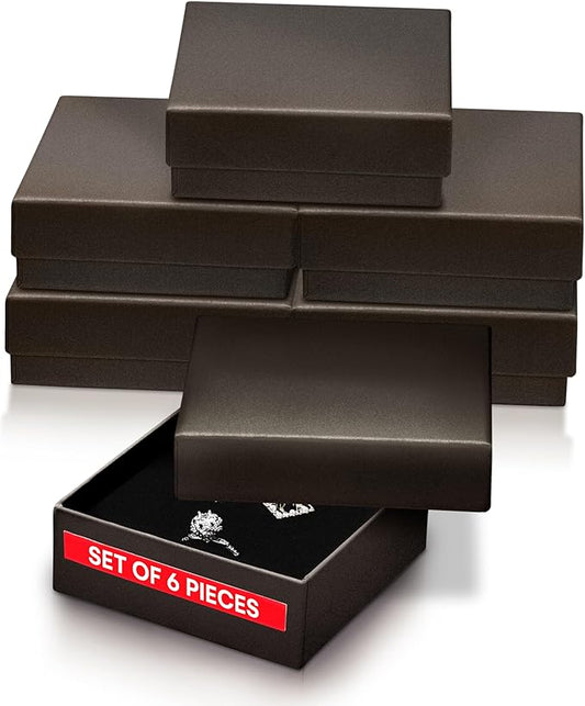 Dawhud Direct Small Jewelry Box - 6-Pack Cardboard Small Gift Boxes with Lids and Black Cushion - Ideal for Earrings, Brac...