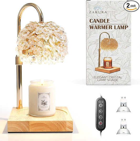 Glass Candle Warmer Lamp with Timer - Adjustable Height Candle Lamp Warmer with Crystal Shade, Timer (8H/4H/2H) - Wax Melt...