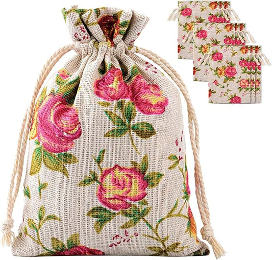 Pangda 30 Pcs 3.9 x 5.3 Inch Rose Drawstring Gift Bags Mother's Day Floral Jewelry Bags Packing Storage Floral Linen Sacks...