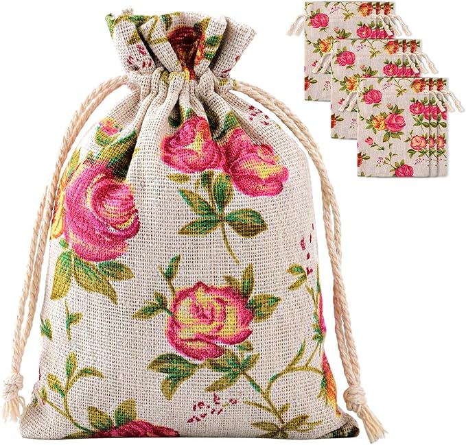 Pangda 30 Pcs 3.9 x 5.3 Inch Rose Drawstring Gift Bags Mother's Day Floral Jewelry Bags Packing Storage Floral Linen Sacks...