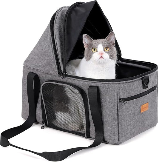 BurgeonNest Top-Expandable Large Cat Carrier, Soft Sided Cat Bag Carrier for Medium Large Pet Up to 15 lbs, Upgraded Small...