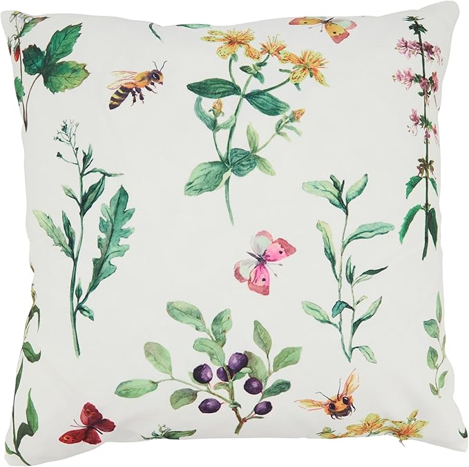 SARO LIFESTYLE Whimsical Bumble Bee Floral Outdoor Pillow with Poly Fill