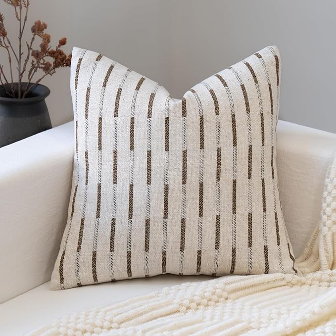 FIOUOVO Decorative Neutral Throw Pillow Covers 20x20 Farmhouse Pillow Covers Cotton Stripe Cushion Covers Home Decor for S...