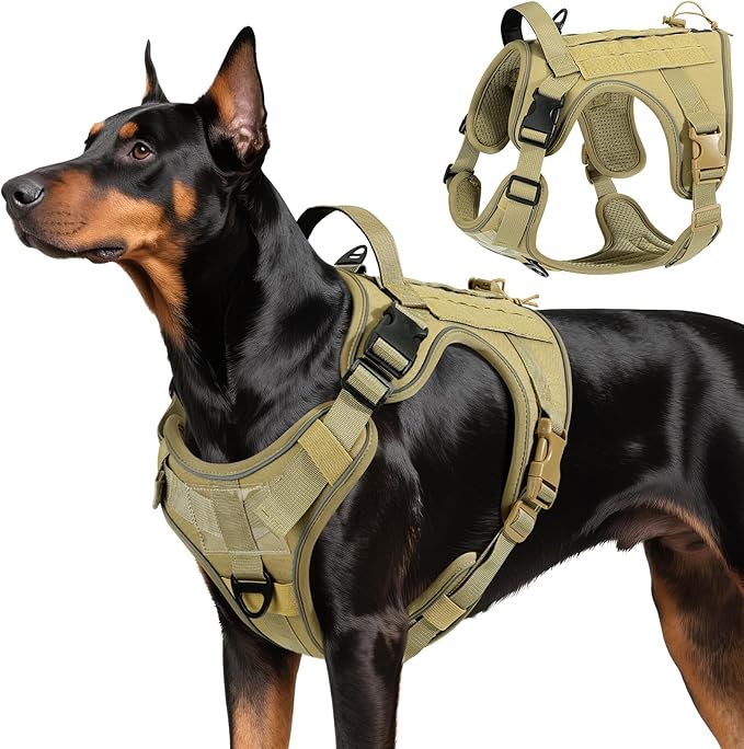 VavoPaw Heavy Duty Tactical Dog Harness for Large Dogs, No Pull Adjustable Pet Harness Reflective Service Training Easy Co...