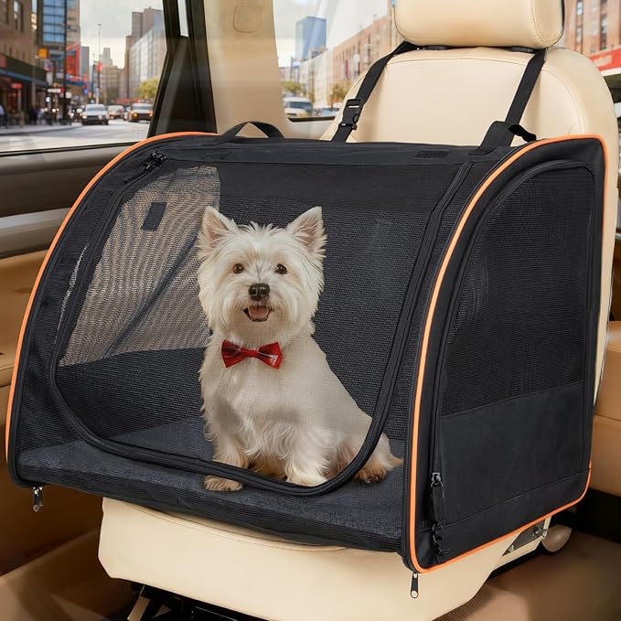 UNICITII Dog Car Seat, Enclosed Carrier for Pets Travel Safety Dog Crate Soft-Sided Covered Car Kennel Carrier for Backsea...