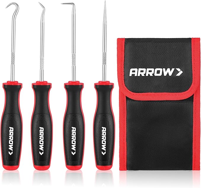 ARROW 4-Piece Precision Hook and Pick Set with Pouch, Mini Pick Tool Set for Automotive Mechanic, O-Ring Removal Tool, Oil...