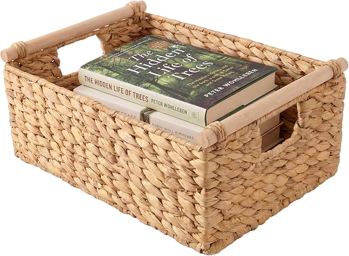 Best Choice Products Wicker Storage Basket, Shelf Organizer Basket w/Wooden Handles, Woven Rectangular Storage Bin, Natura...
