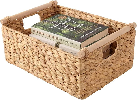 Best Choice Products Wicker Storage Basket, Shelf Organizer Basket w/Wooden Handles, Woven Rectangular Storage Bin, Natura...