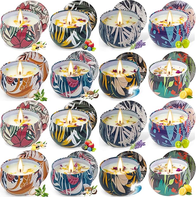 16 Pack Soy Wax Scented Candle Gift Set, Bulk Value Aromatherapy Candles with Fresh Green, Sea Salt & Sage, Coconut Vanill...