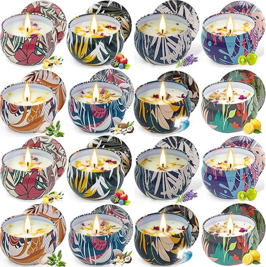 16 Pack Soy Wax Scented Candle Gift Set, Bulk Value Aromatherapy Candles with Fresh Green, Sea Salt & Sage, Coconut Vanill...