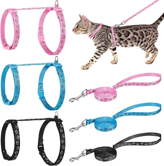 Auidy_6TXD 3 Pack Cat Harness and Leash Reflective Cat Harness Escape Proof for Walking Adjustable Kitten Harness for Smal...