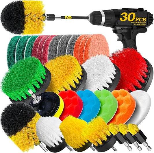 Holikme 30Pack Drill Brush Attachments Set,Scrub Pads & Sponge, Power Scrubber Brush with Extend Long Attachment All Purpo...