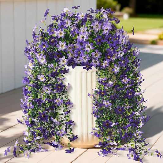 Artificial Fake Hanging Flowers Plants for Outdoor Spring Summer Decoration,2 PCS Faux Silk Daisy with Eucalyptus Leaves,U...