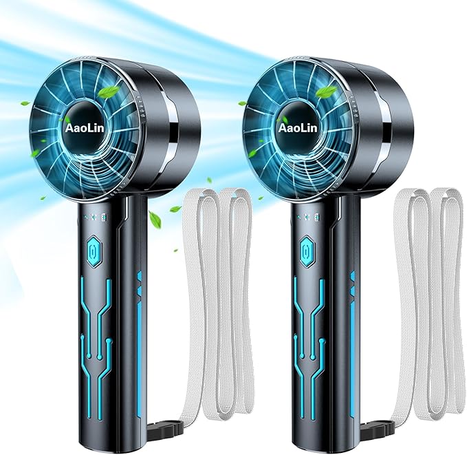 AaoLin 2pcs Portable Handheld Turbo Fan with 7000rpm High-Speed Motor USB Rechargeable Cooling Personal Fan 4-Speed, 4-16H...