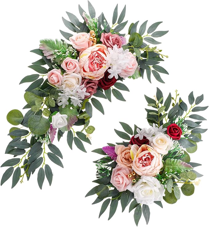 Ovveroche 2 Pcs Wedding Arch Decorations - Reusable Artificial Hanging Flowers Floral Swag Greenery Garland for Wedding We...
