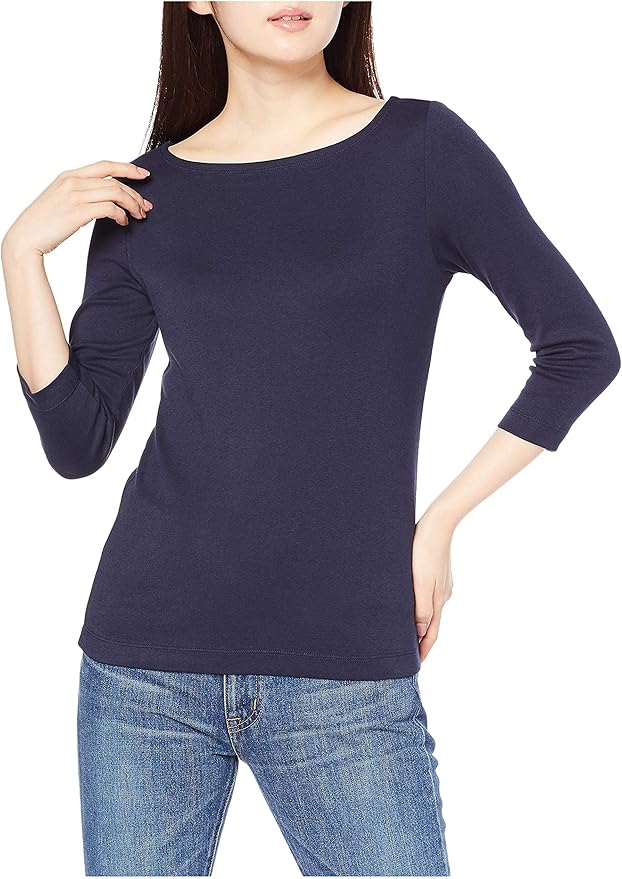 Amazon Essentials Women's Slim-Fit 3/4 Sleeve Boat Neck Cotton Modal Micro Rib T-Shirt