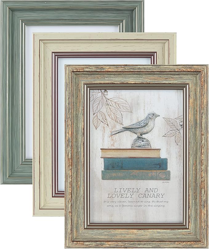 XUANLUO 3 Pack 5x7 Inch Picture Frames Farmhouse Rustic Vintage Distressed Wood Grain Photo Frame with HD plastic cover fo...