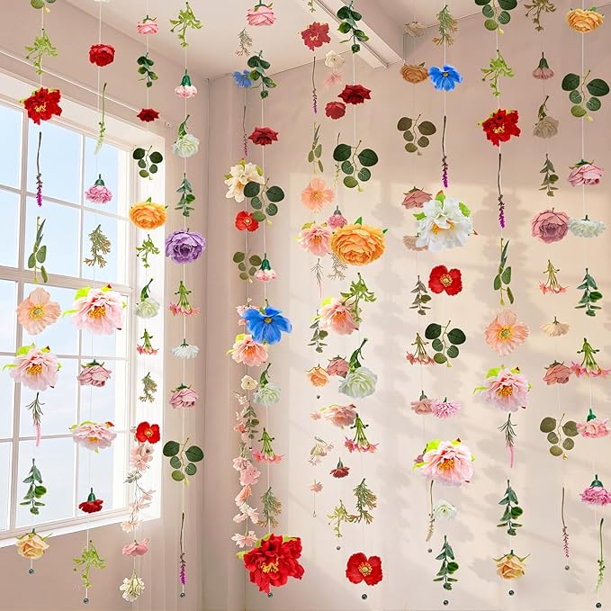 XunYee 6 Pcs 35.4 ft Flower Garlands Artificial Wildflower Vines Floral Hanging Backdrop Fake Flower Garlands Faux Silk Wi...