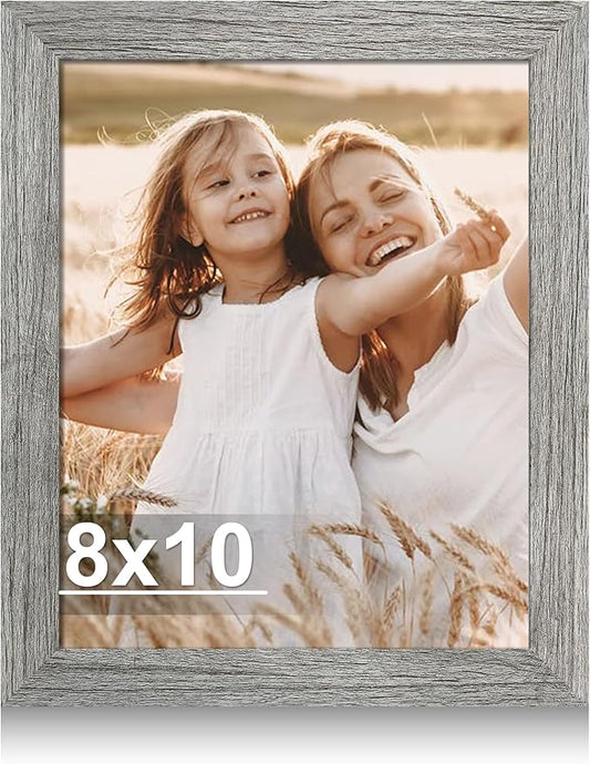Hongkee 8x10 Picture Frame, Made of Real Glass and Wooden Frame, Horizontal and Vertical Display for Wall or Tabletop (Gre...