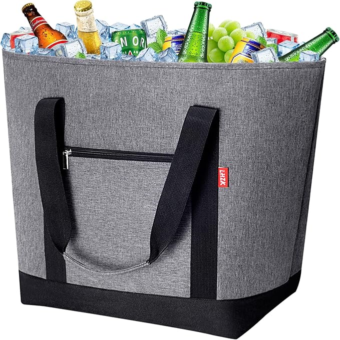 LHZK Jumbo Cooler Bag, Collapsible Leakproof Insulated Bag with Zipper & Handles, Soft Insulated Grocery Bags for Shoppin...