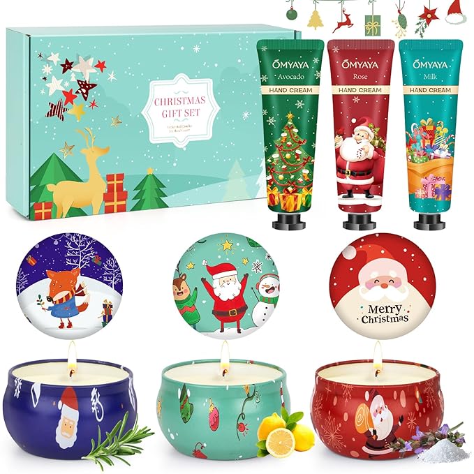 Christmas Candles Bulk Gifts, Hand Cream Set, Stocking Stuffers for Women, Scented Candle Set,Travel Size Bulk Hand Lotion...