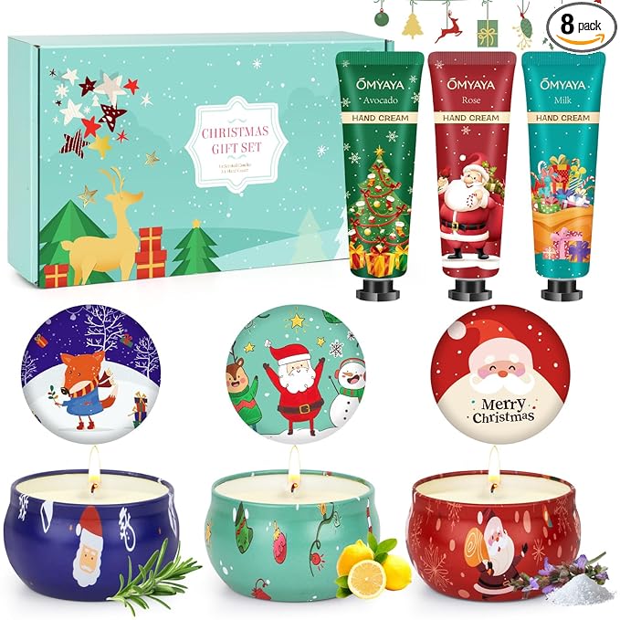 Christmas Candles Bulk Gifts, Hand Cream Set, Stocking Stuffers for Women, Scented Candle Set,Travel Size Bulk Hand Lotion...