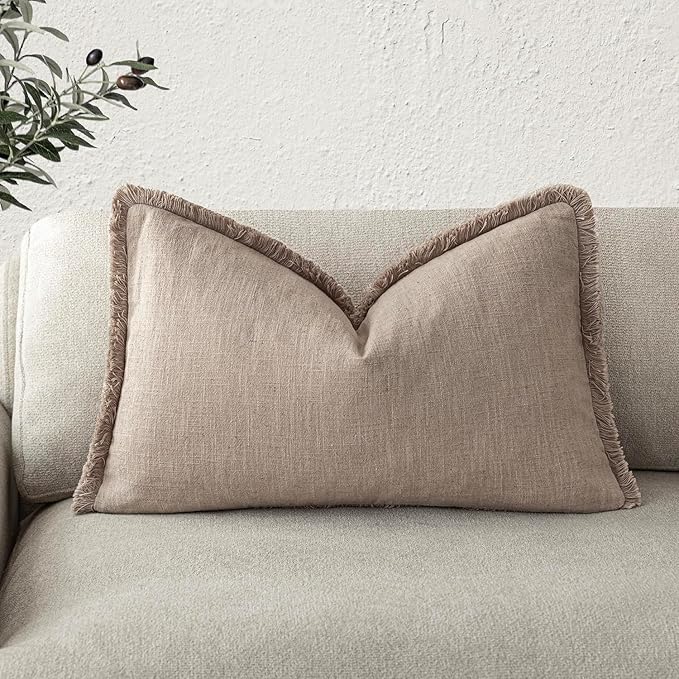 Foindtower Decorative Linen Fringe Lumbar Throw Pillow Covers Boho Farmhouse Cushion Cover with Tassel Soft Accent Pillowc...