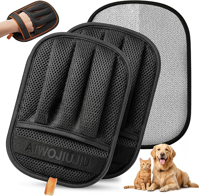 Aiwojiujiu 2 PCS Pet Hair Removal Glove for Cats & Dogs, Newly Pro Five-Finger Electrostatic Pet Hair Remover Gloves, Magi...