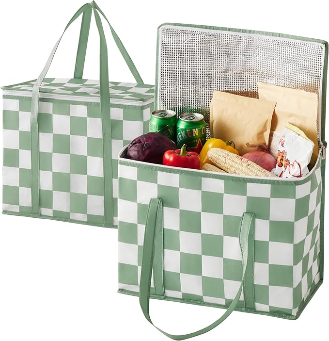 Ohocut Checkered Insulated Grocery Bags 2 Pack, Checkerboard Cooler Shopping Bags for Groceries, Insulated Bags for Food D...