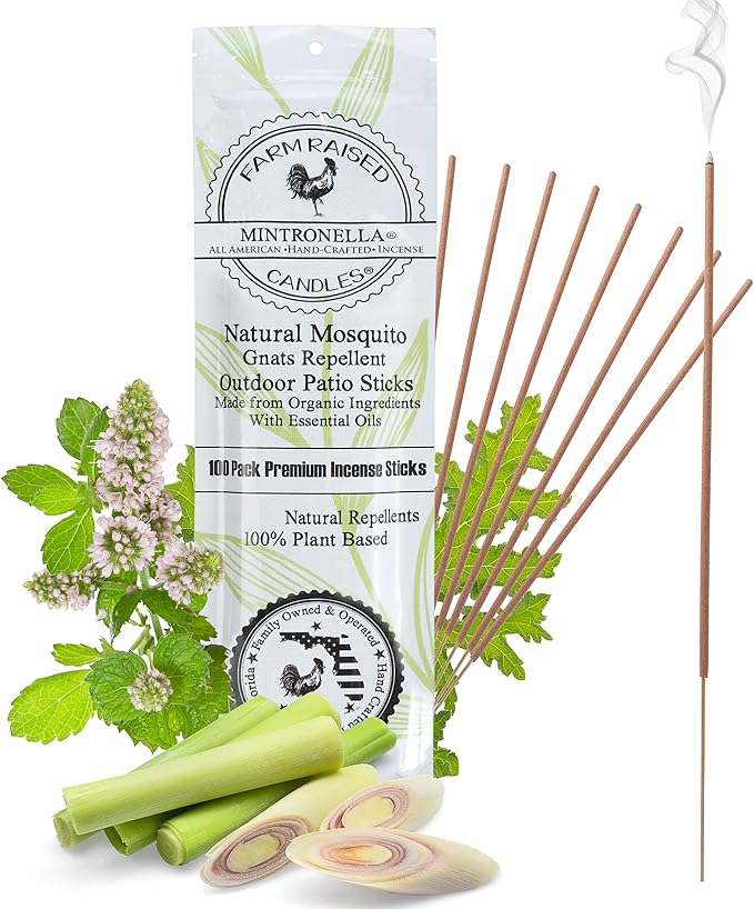 Farm Raised Candles Mintronella Citronella & Peppermint Mosquito Repellent Incense Sticks – 100 Pack – USA‑Made Natural Bu...