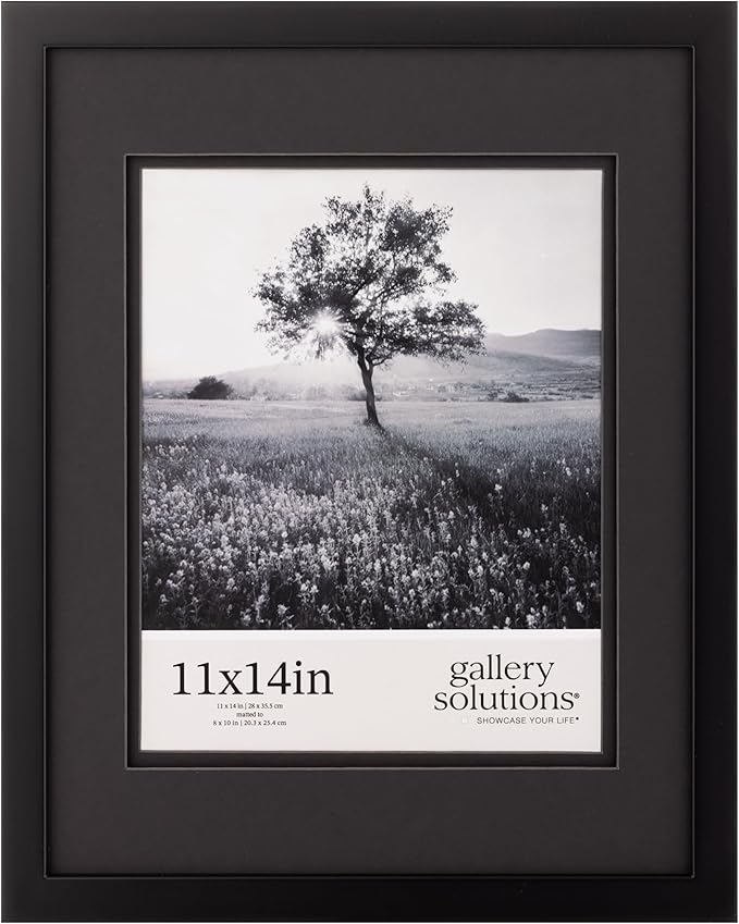 Gallery Solutions - Black Wood Wall Frame 11"x14" - Premium Quality - Rectangular Wall Mount - Classic Design for 8"x10" P...