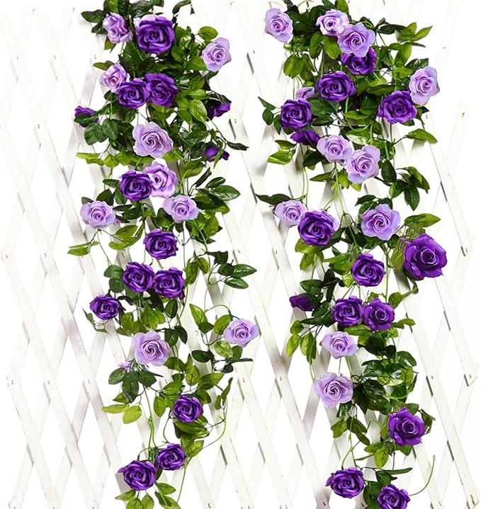 JUSTOYOU 2 Pack (15.8FT) Fake Rose Garland, Artificial Roses Vines Flower Garland Hanging Floral Vine Wedding Home Backdro...