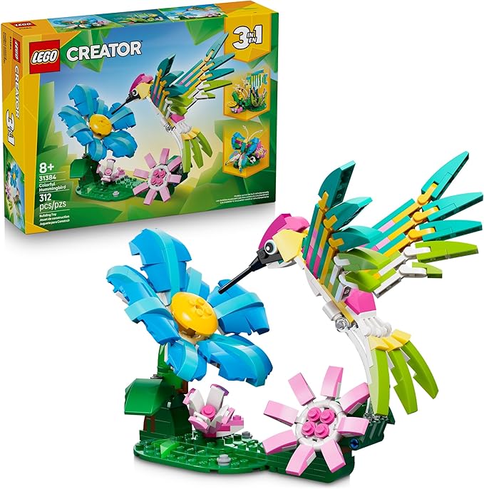 LEGO Creator 3 in1 Wild Animals: Colorful Hummingbird Building Toy for Girls, Boys, & Kids, Ages 8+ - Build a Bird, Butter...