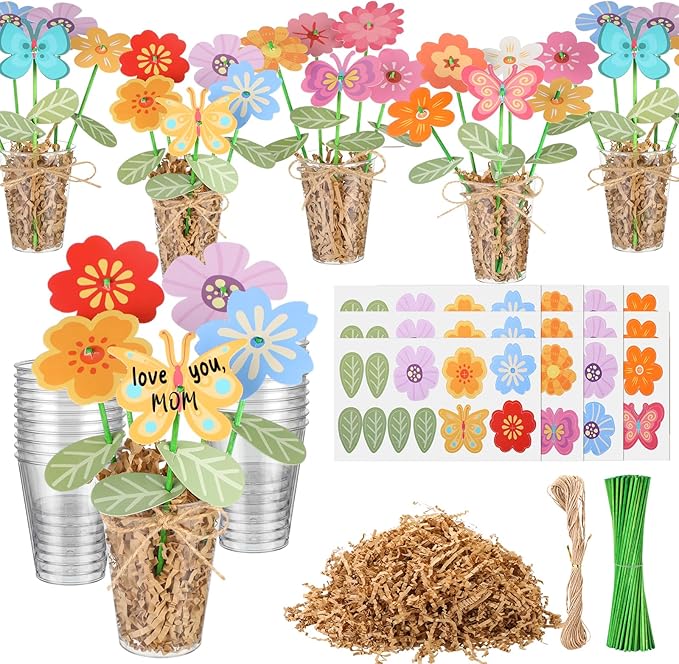 FoldTier 150 Pcs/24 Sets Mother's Day Craft Kit Bulk DIY Flower Bouquet Craft Gift for Mom Make Your Own Bunch of Floral D...