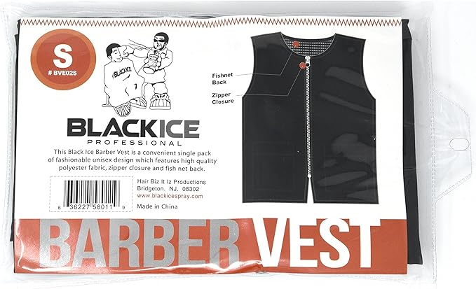 Black Ice Barber Vest Size Small Black Professional Polyester Fabric with Zipper Closure