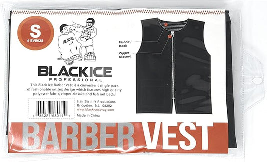 Black Ice Barber Vest Size Small Black Professional Polyester Fabric with Zipper Closure